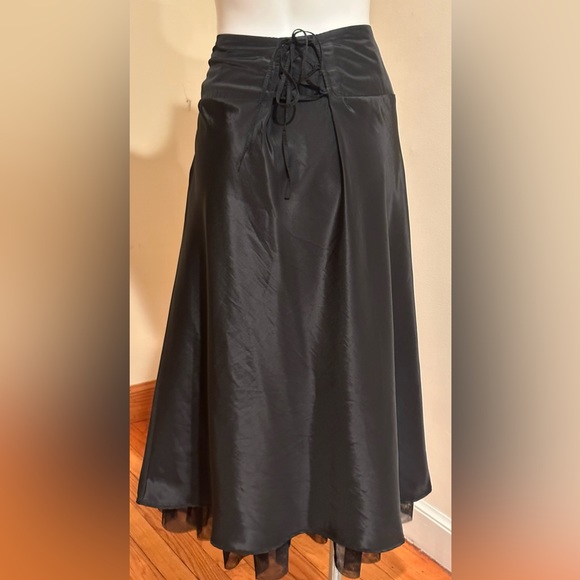 Moss Black Satin Maxi Corset Back Skirt Sz 14 Zipper Closure On Side Ski… - Picture 4 of 11